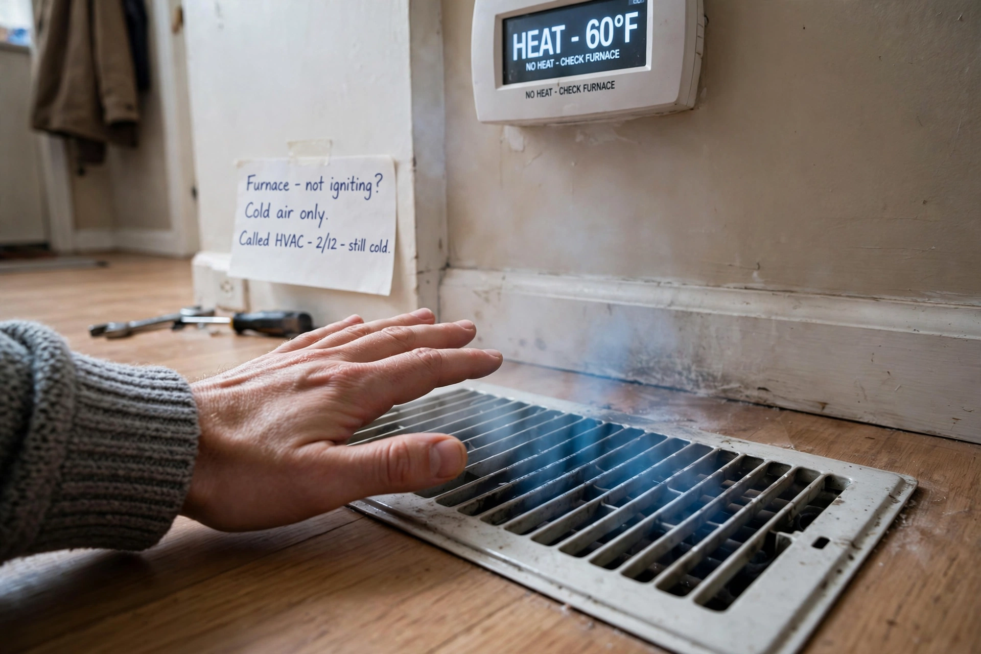 Cold air vent hand for furnace service in Leesburg VA