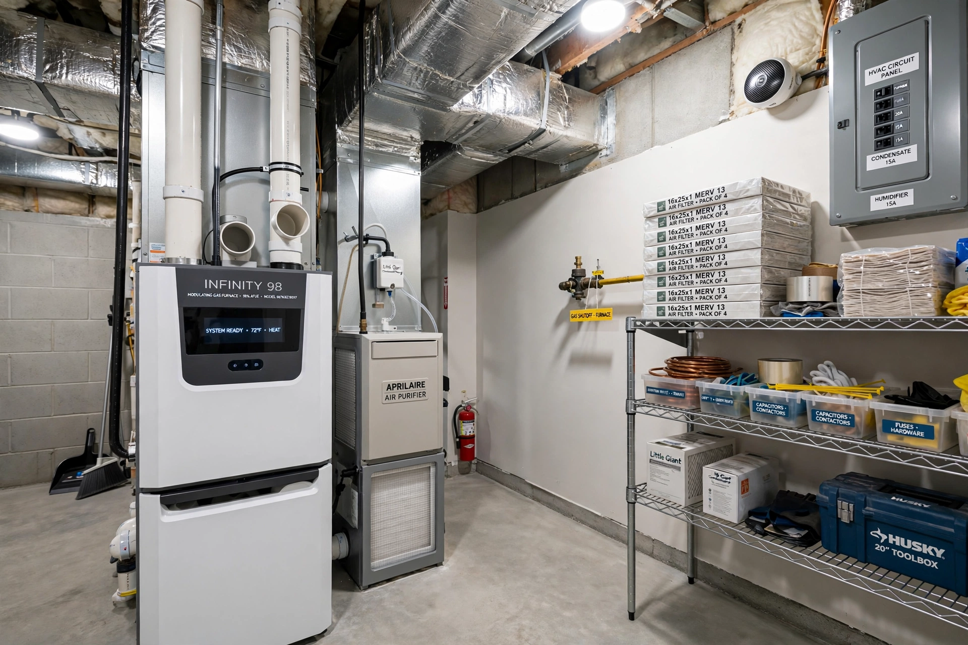 Furnace room organized for furnace service in Leesburg VA